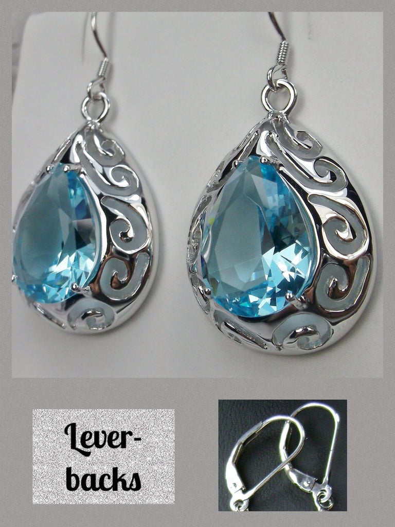 Sky Blue Aquamarine Big Teardrop Earrings, Pear shaped faceted gemstone, Sterling silver Filigree, drop earrings, Silver Embrace Jewelry, E28 Big Tear Earrings - levers