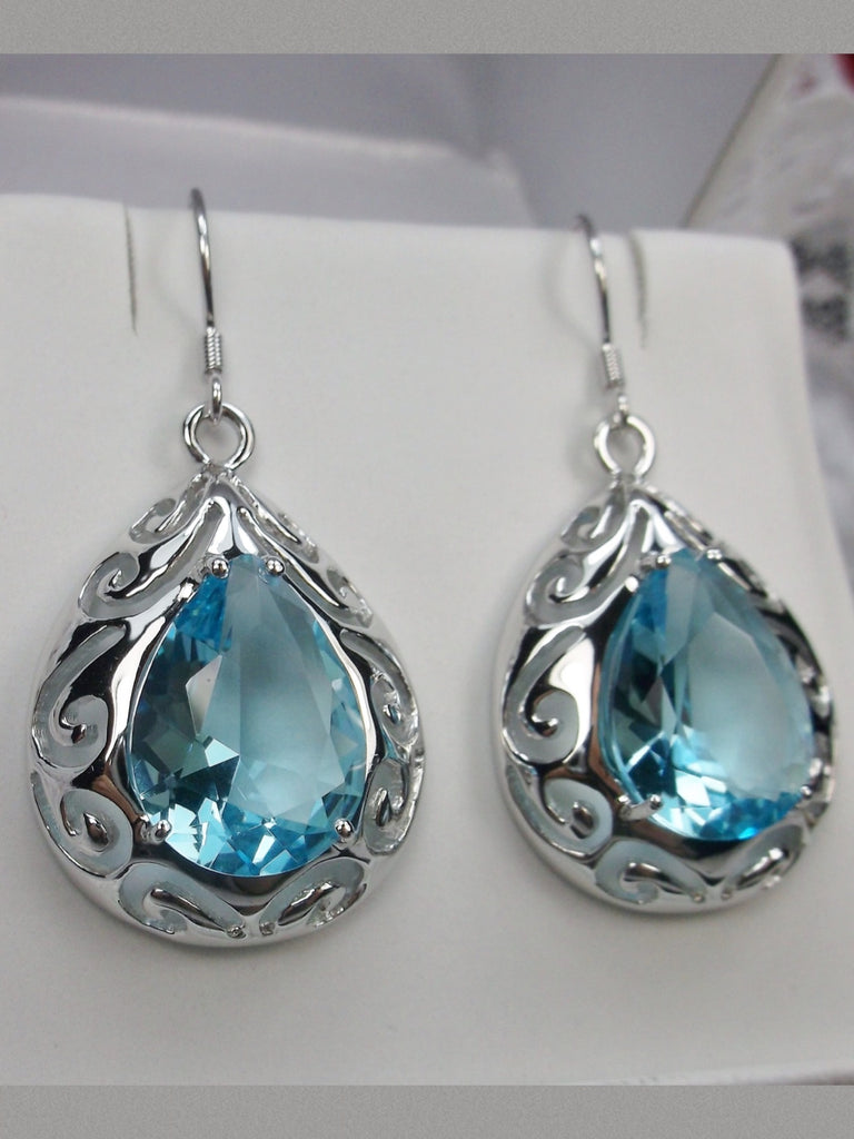 Sky Blue Aquamarine Big Teardrop Earrings, Pear shaped faceted gemstone, Sterling silver Filigree, drop earrings, Silver Embrace Jewelry, E28 Big Tear Earrings