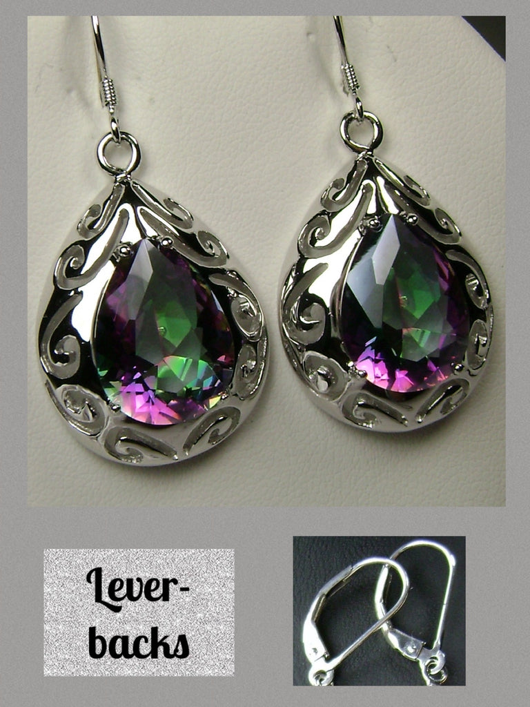 Mystic Topaz Big Teardrop Earrings, Pear shaped faceted gemstone, Sterling silver Filigree, drop earrings, Silver Embrace Jewelry, E28 Big Tear Earrings