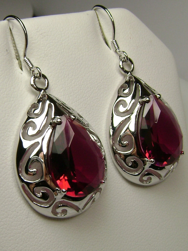 Red Garnet Cubic Zirconia (CZ) Big Teardrop Earrings, Pear shaped faceted gemstone, Sterling silver Filigree, drop earrings, Silver Embrace Jewelry, E28 Big Tear Earrings