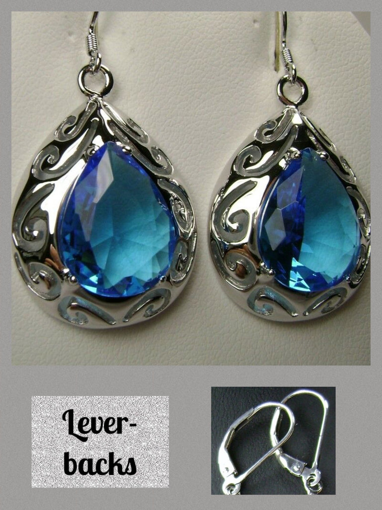 Swiss Blue Topaz Big Teardrop Earrings, Pear shaped faceted gemstone, Sterling silver Filigree, drop earrings, Silver Embrace Jewelry, E28 Big Tear Earrings - levers