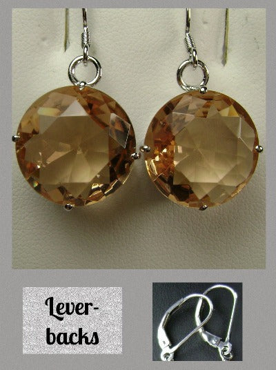 Peach Topaz Round Gem Earrings, Vintage Sterling Silver Filigree, vintage Jewelry, Silver Embrace Jewelry E33