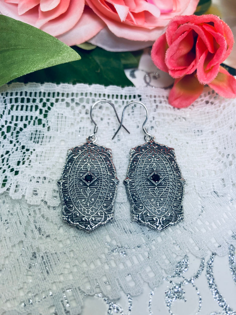Natural Blue Sapphire Earrings, Natural Gemstone, Rococo Vintage Jewelry, Victorian Jewelry, Sterling Silver Filigree, Silver Embrace jewelry E358
