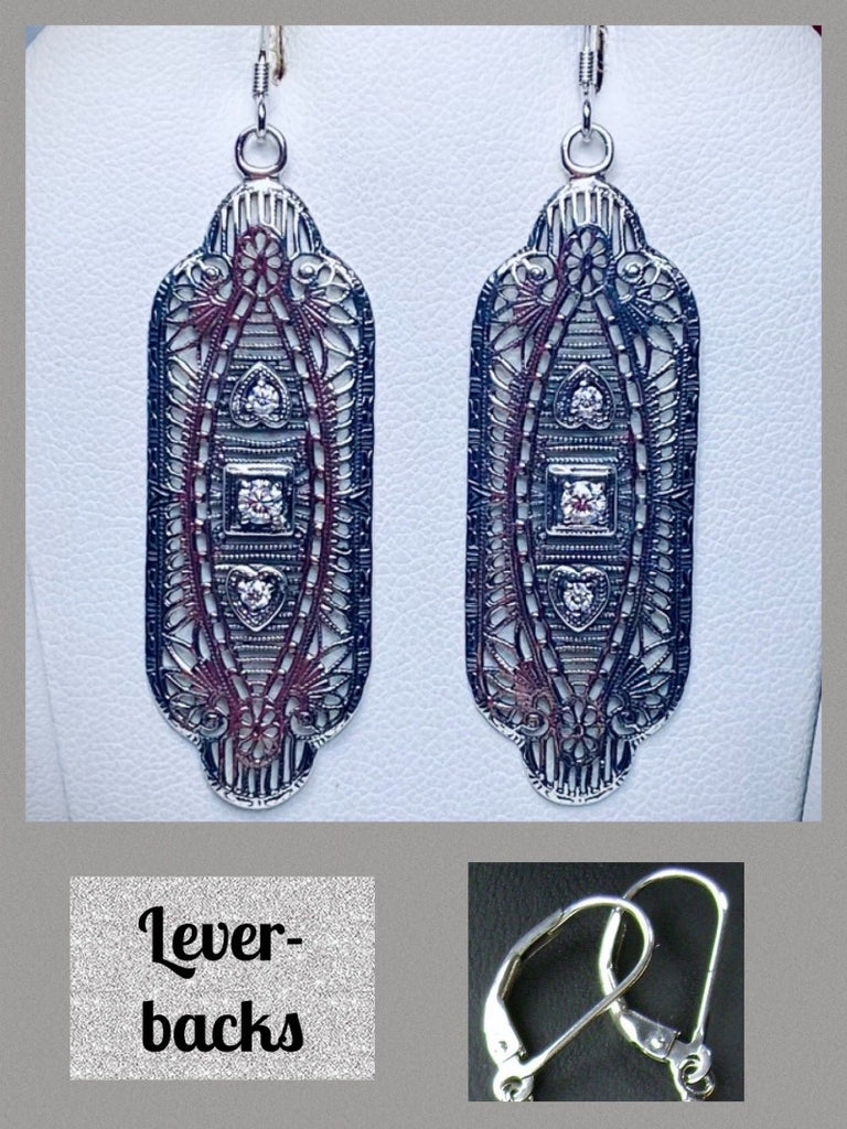 Moissanite Earrings, Vintage style, sterling silver filigree, Angel Wing Earrings, Vintage Antique Jewelry, Silver Embrace Jewelry, E359
