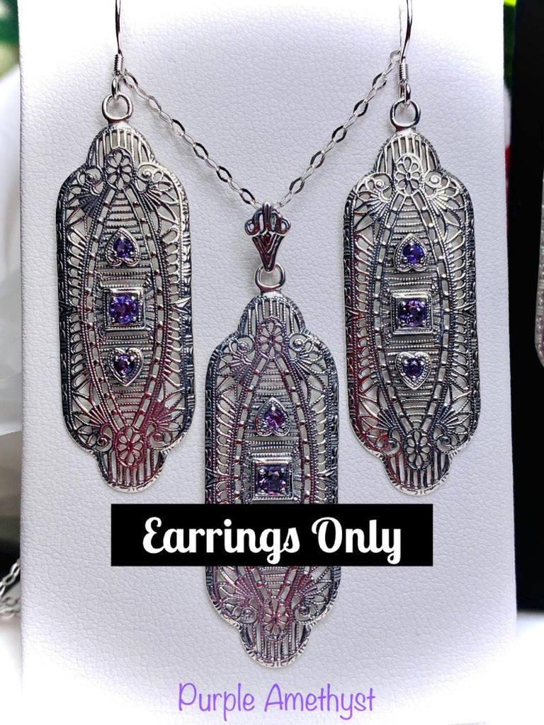 Natural Purple Amethyst  Earrings, Vintage style, sterling silver filigree, Angel Wing Earrings, Vintage Antique Jewelry, Silver Embrace Jewelry, E359