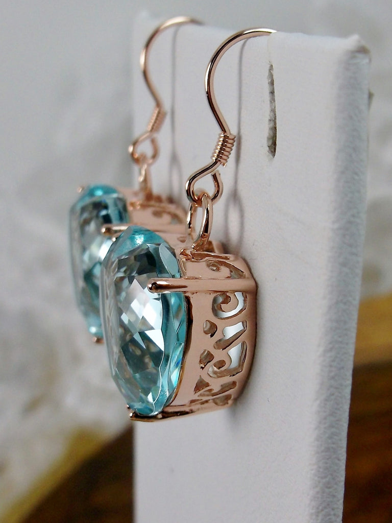 Sky Blue Aquamarine Earrings, Heart Earrings, Rose Gold plated Sterling Silver Filigree Jewelry, Vintage Jewelry, Silver Embrace Jewelry