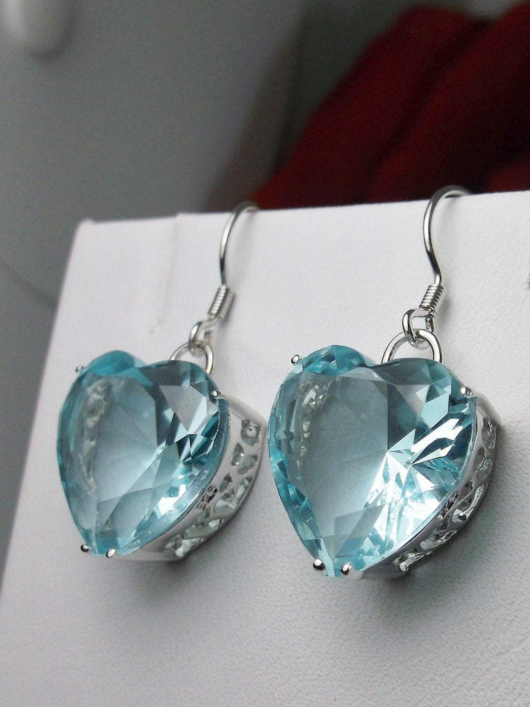 Sky Blue Aquamarine Earrings, Heart Earrings, Sterling Silver Filigree Jewelry, Vintage Jewelry, Silver Embrace Jewelry