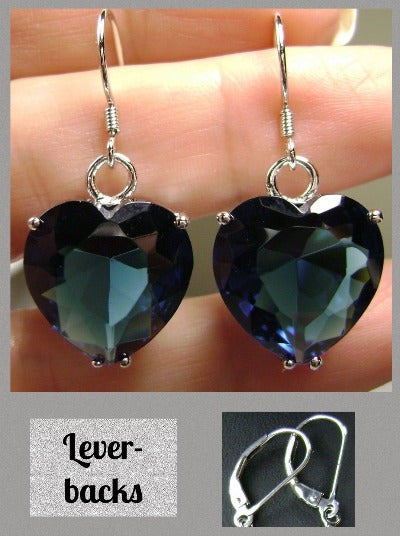 Blue Sapphire Earrings, Heart Earrings, Sterling Silver Filigree Jewelry, Vintage Jewelry, Silver Embrace Jewelry, E38