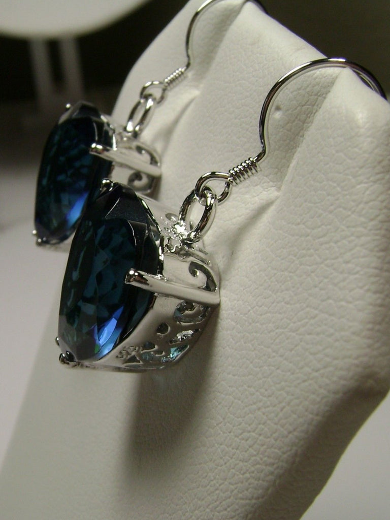 Blue Sapphire Earrings, Heart Earrings, Sterling Silver Filigree Jewelry, Vintage Jewelry, Silver Embrace Jewelry