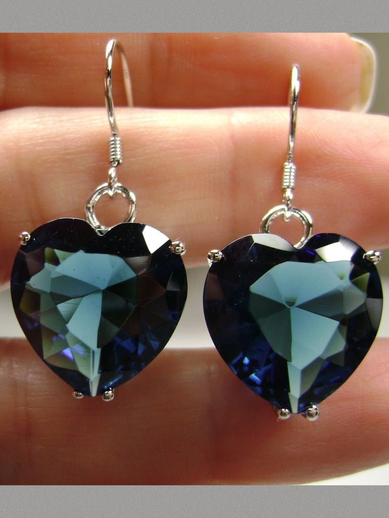 Blue Sapphire Earrings, Heart Earrings, Sterling Silver Filigree Jewelry, Vintage Jewelry, Silver Embrace Jewelry