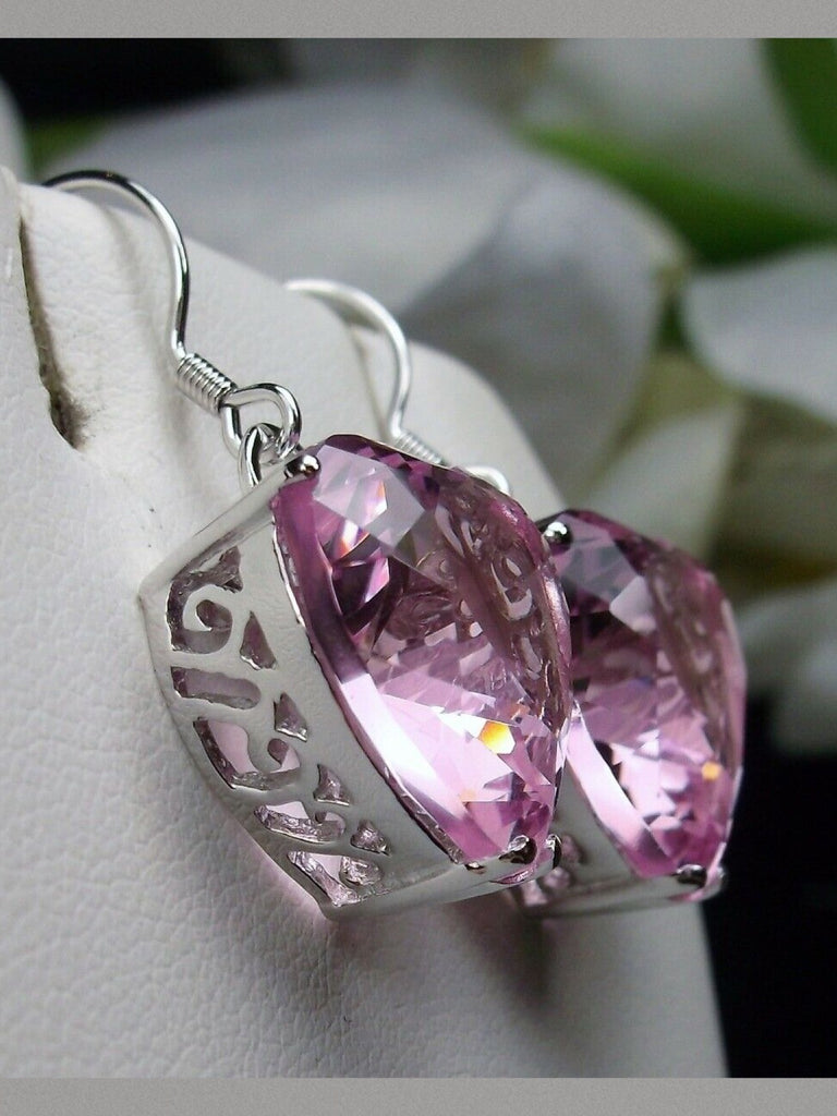 Pink Topaz Earrings, Heart Earrings, Sterling Silver Filigree Jewelry, Vintage Jewelry, Silver Embrace Jewelry