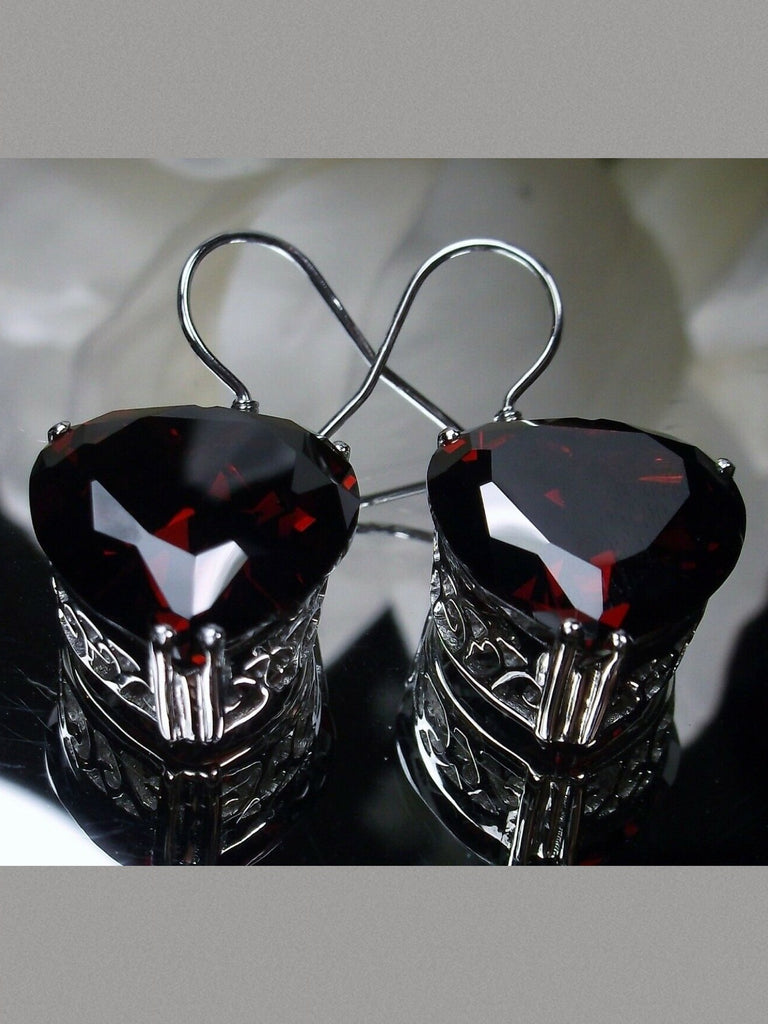Red Garnet Earrings, Heart Earrings, Sterling Silver Filigree Jewelry, Vintage Jewelry, Silver Embrace Jewelry