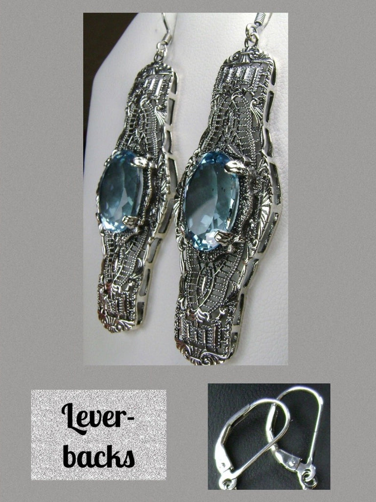 Natural Blue Topaz Oval Earrings, Oval Castle Earrings, Art Deco Jewelry, Sterling Silver Filigree, Silver Embrace Jewelry, #E4
