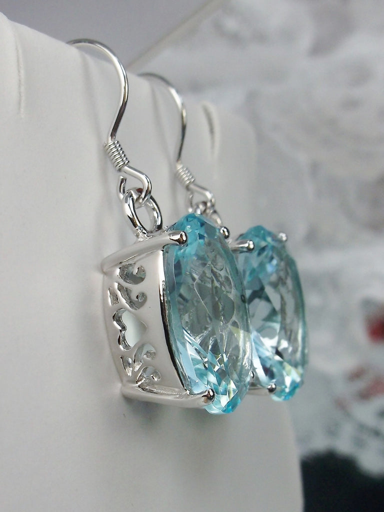 Aquamarine Blue Earrings, Oval gemstone, Victorian Jewelry, Silver Embrace Jewelry