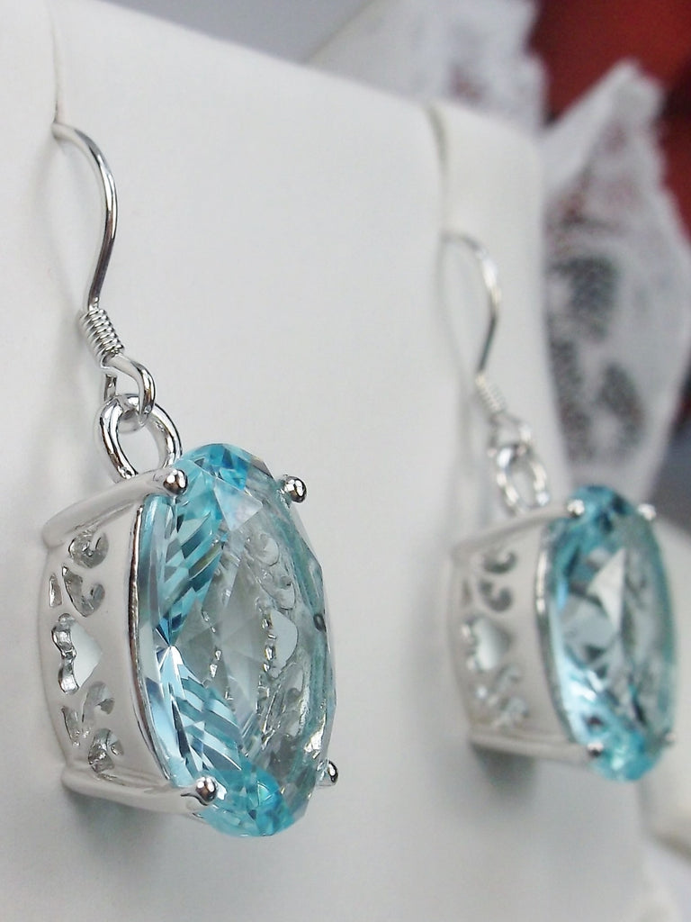 Aquamarine Blue Earrings, Oval gemstone, Victorian Jewelry, Silver Embrace Jewelry
