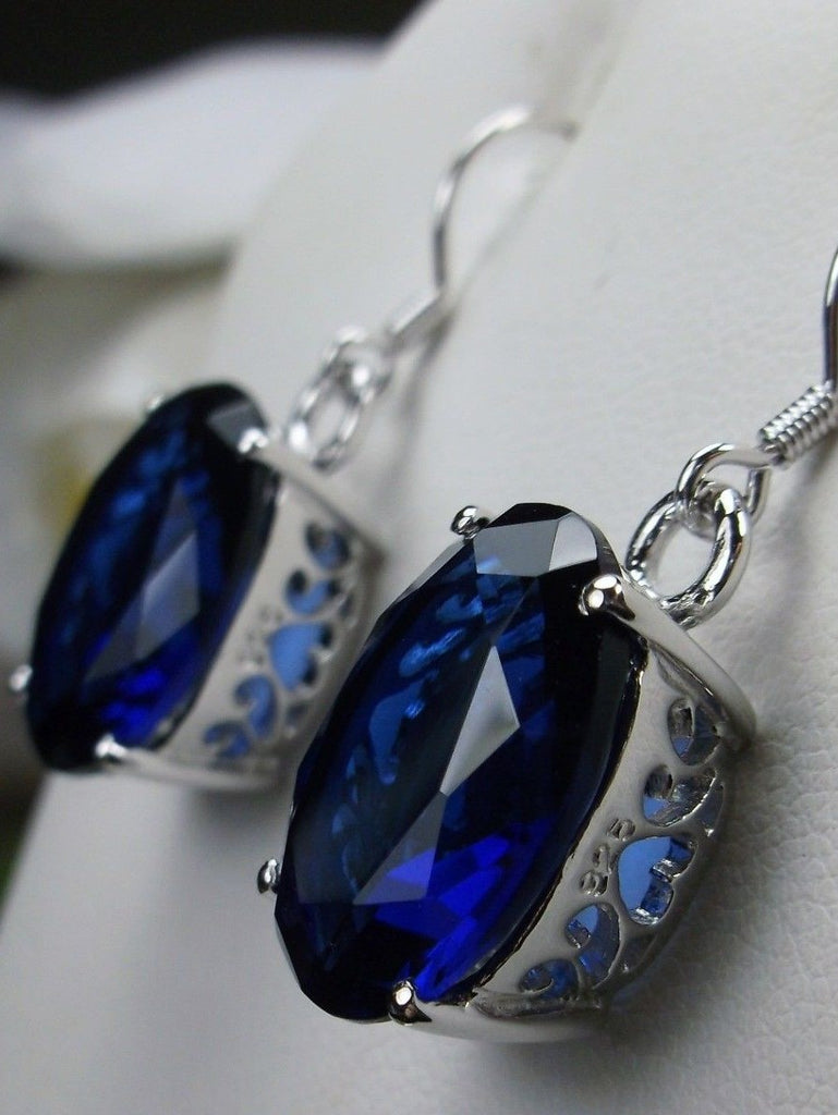 Blue Sapphire Earrings, Oval gemstone, Victorian Jewelry, Silver Embrace Jewelry