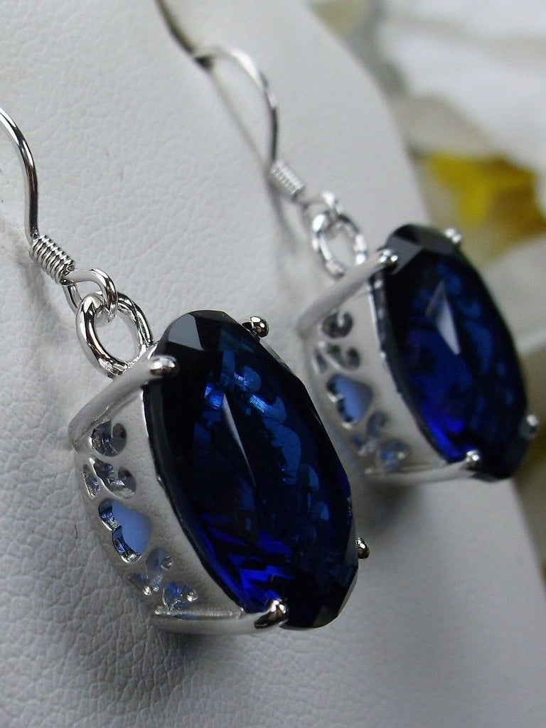 Blue Sapphire Earrings, Oval gemstone, Victorian Jewelry, Silver Embrace Jewelry