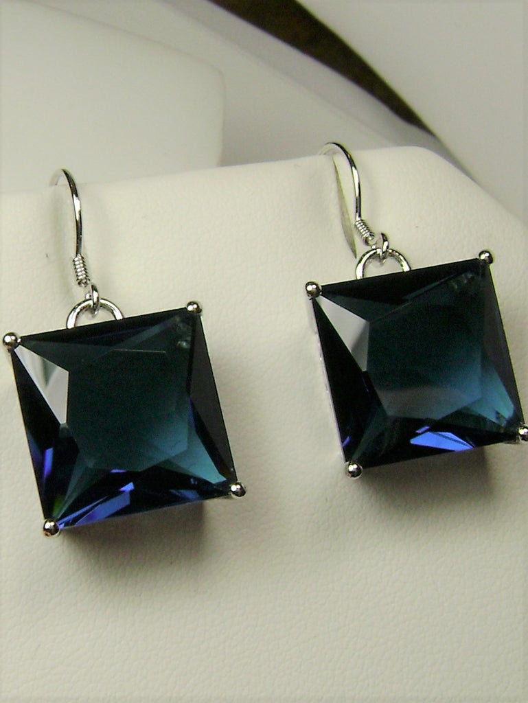 Blue Sapphire Square Earrings, Art Nouveau Sterling Silver Filigree, Vintage Style Earrings, Silver Embrace Jewelry, E45