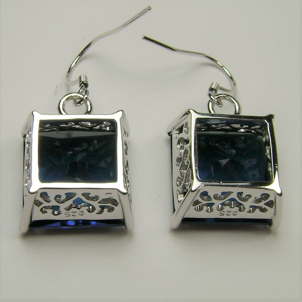 Blue Sapphire Square Earrings, Art Nouveau Sterling Silver Filigree, Vintage Style Earrings, Silver Embrace Jewelry, E45