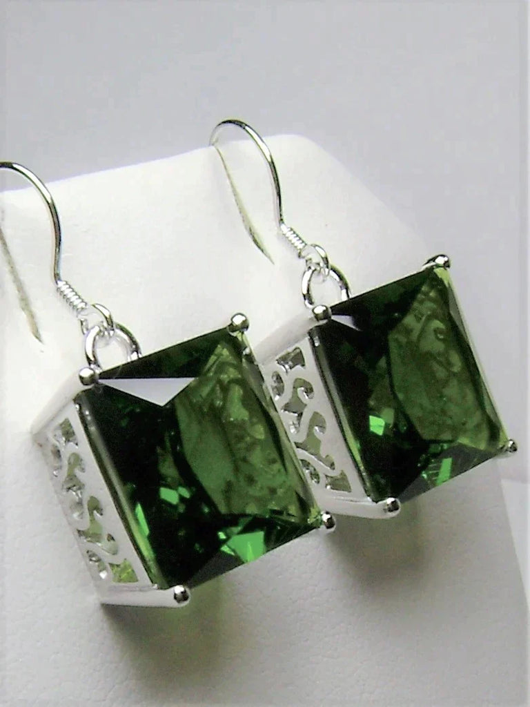 Green Peridot Square Earrings, Art Nouveau Sterling Silver Filigree, Vintage Style Earrings, Silver Embrace Jewelry, E45