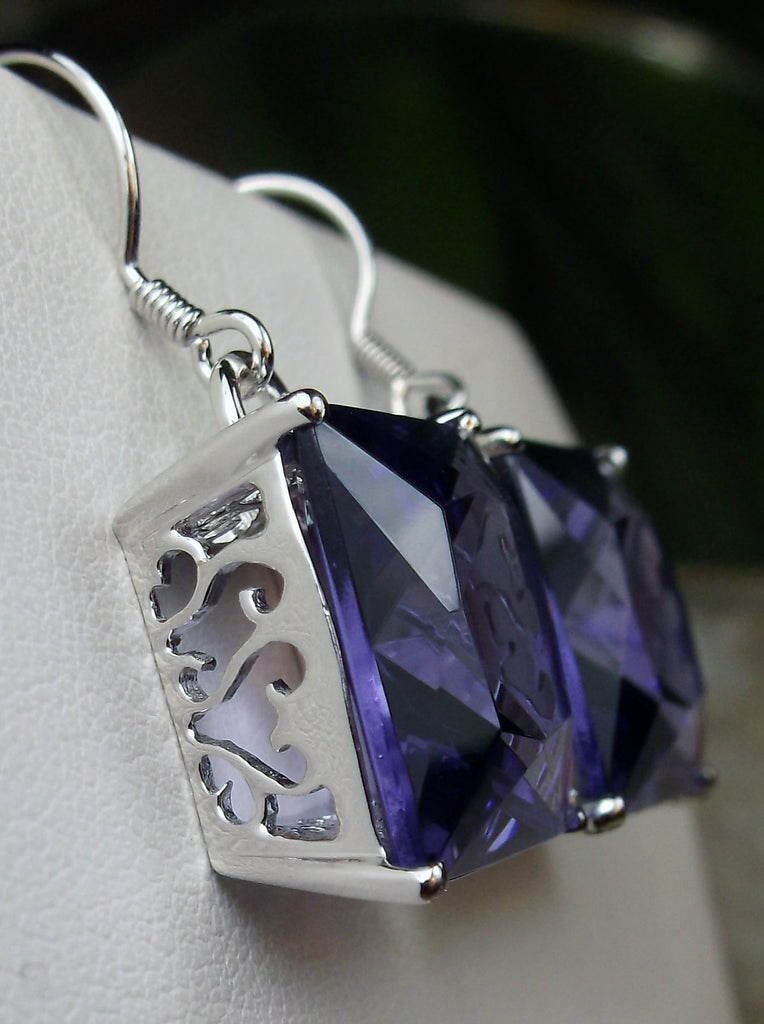Purple Amethyst Square Earrings, Art Nouveau Sterling Silver Filigree, Vintage Style Earrings, Silver Embrace Jewelry, E45