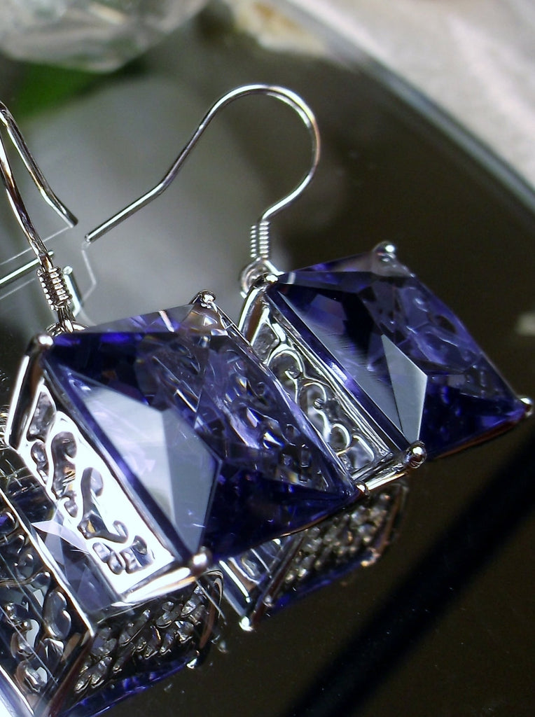 Purple Amethyst Square Earrings, Art Nouveau Sterling Silver Filigree, Vintage Style Earrings, Silver Embrace Jewelry, E45