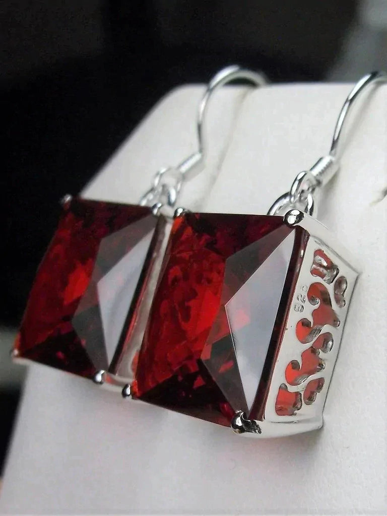 Red Ruby Square Earrings, Art Nouveau Sterling Silver Filigree, Vintage Style Earrings, Silver Embrace Jewelry, E45