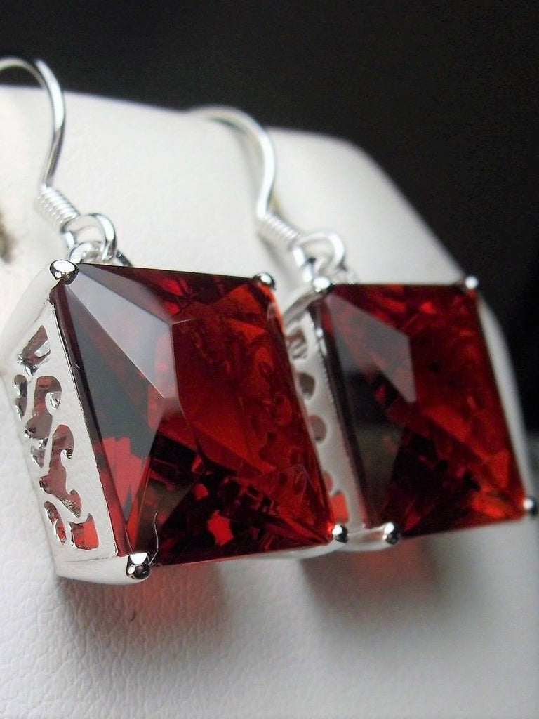 Red Ruby Square Earrings, Art Nouveau Sterling Silver Filigree, Vintage Style Earrings, Silver Embrace Jewelry, E45