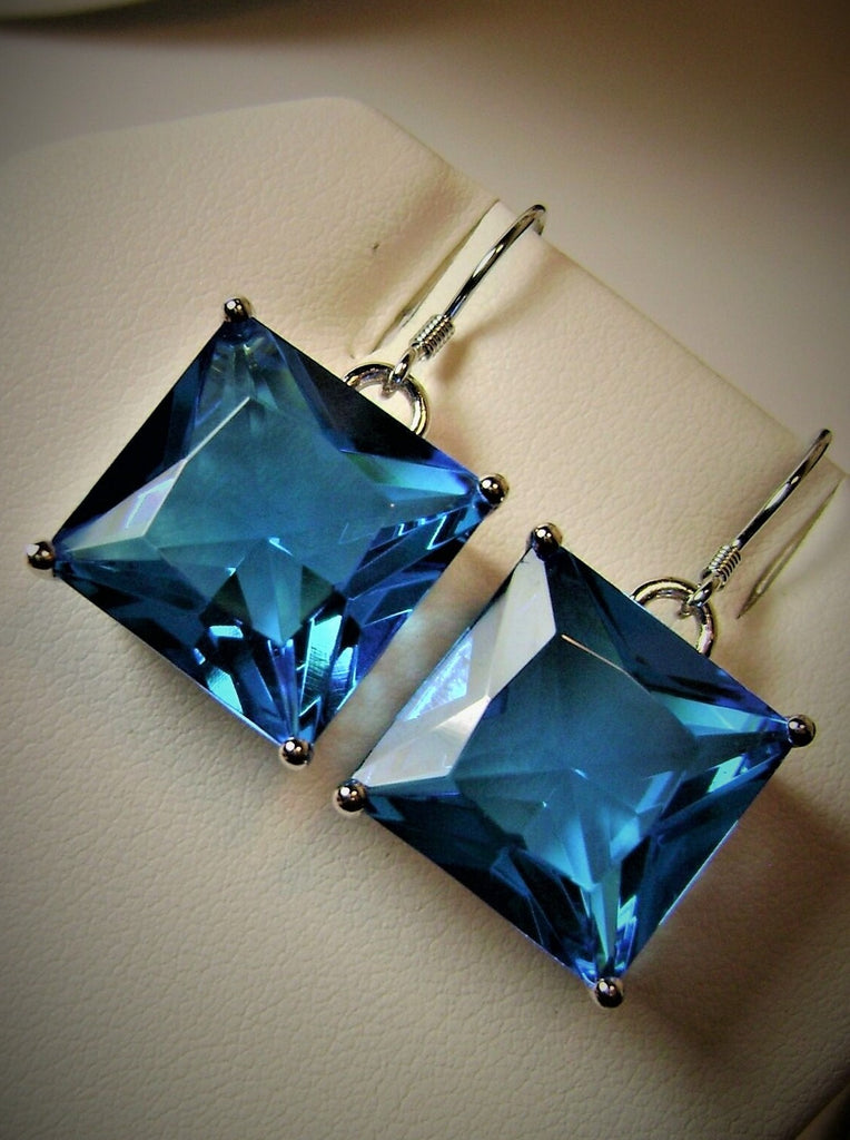 Swiss blue Topaz Square Earrings, Art Nouveau Sterling Silver Filigree, Vintage Style Earrings, Silver Embrace Jewelry, E45