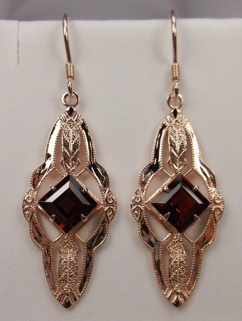 Garnet Earrings, Natural Gemstone, Rose Gold filigree, vintage style filigree, feather and star details, Rose gold plated, Silver embrace Jewelry E6
