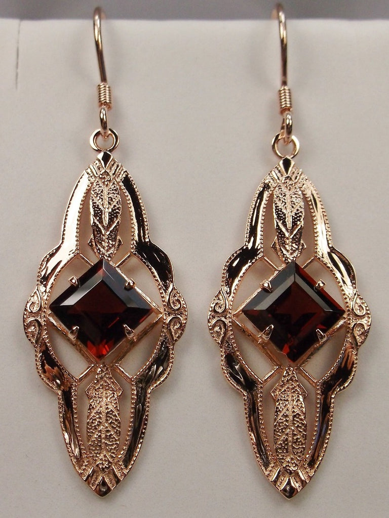 Garnet Earrings, Natural Gemstone, Rose Gold filigree, vintage style filigree, feather and star details, Rose gold plated, Silver embrace Jewelry E6