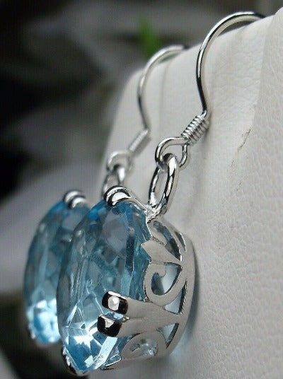 Aquamarine Sky Blue Earrings, Round Cut, Sterling silver filigree, Silver Embrace Jewelry, Art Deco Vintage Earrings, F Design#7