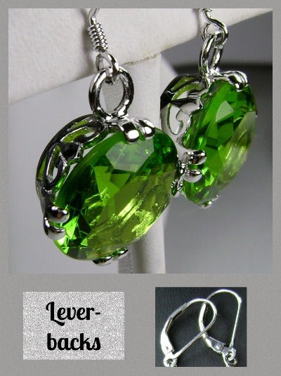 Green Peridot Earrings, Round Cut, Sterling silver filigree, Silver Embrace Jewelry, Art Deco Vintage Earrings, F Design#7