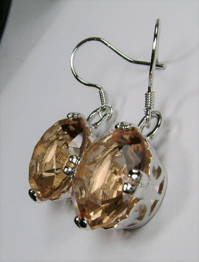 Peach Topaz Earrings, Round Cut, Sterling silver filigree, Silver Embrace Jewelry, Art Deco Vintage Earrings, F Design#7