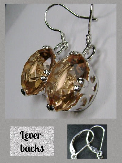 Peach Topaz Earrings, Round Cut, Sterling silver filigree, Silver Embrace Jewelry, Art Deco Vintage Earrings, F Design#7