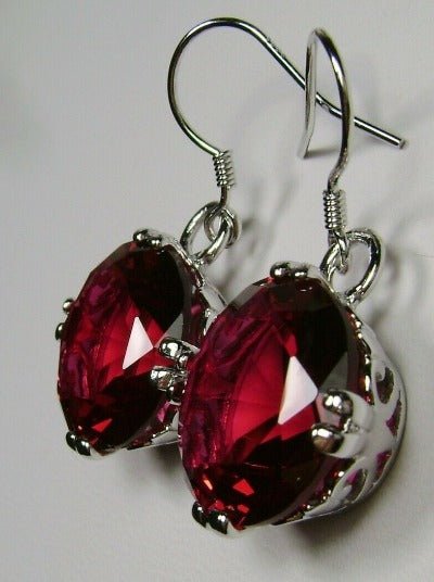 Red Ruby Earrings, Round Cut, Sterling silver filigree, Silver Embrace Jewelry, Art Deco Vintage Earrings, F Design#7