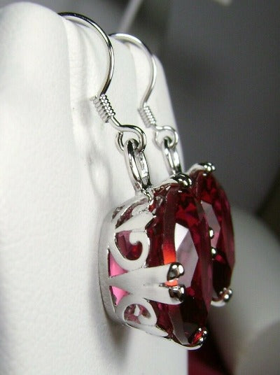 Red Ruby Earrings, Round Cut, Sterling silver filigree, Silver Embrace Jewelry, Art Deco Vintage Earrings, F Design#7