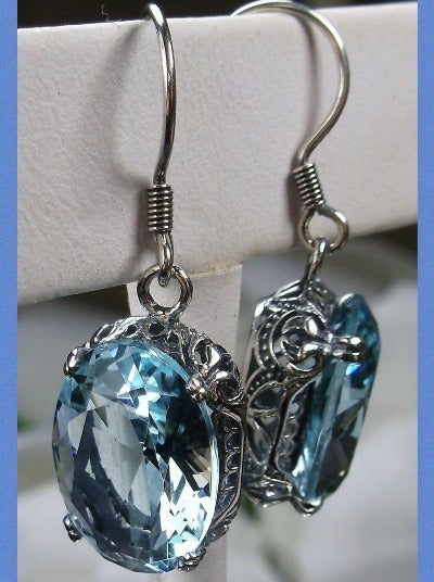 Aquamarine (sky blue) Earrings, Sterling Silver Filigree, Edwardian Jewelry, Vintage Jewelry, Silver Embrace Jewelry, E70