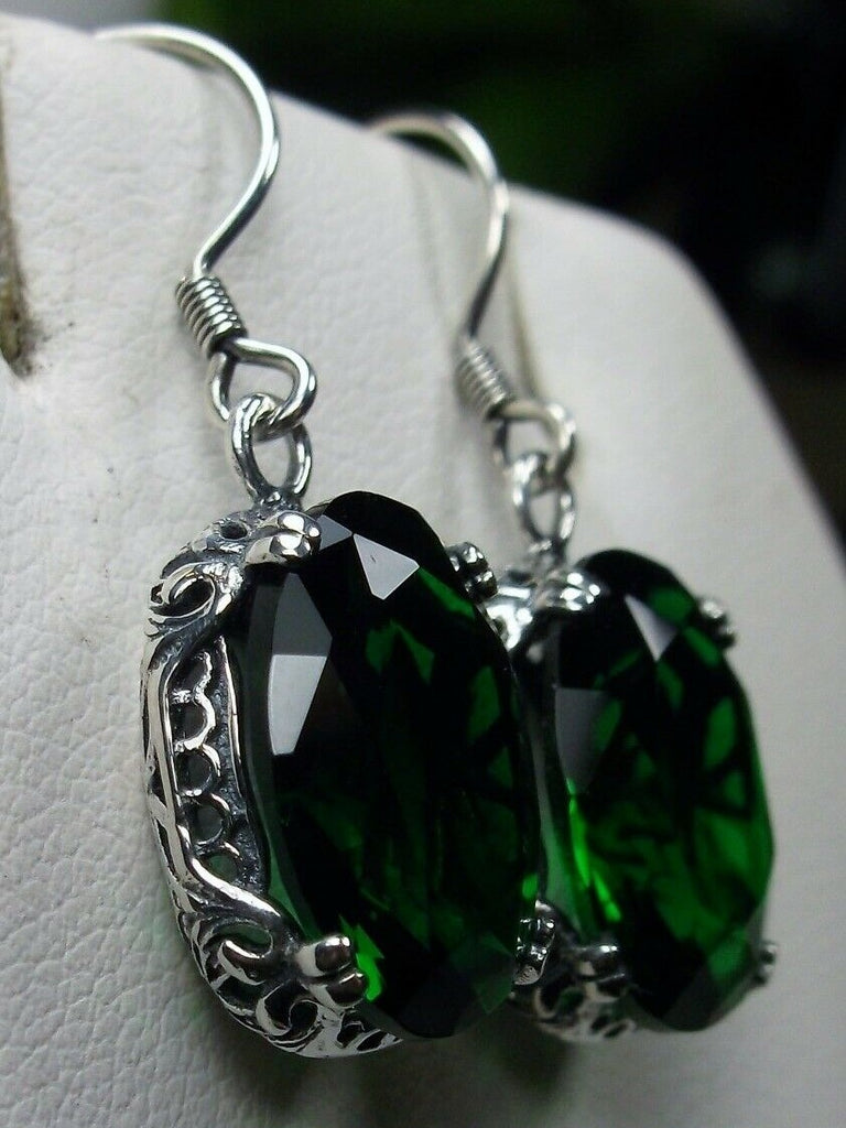 Green Emerald Earrings, Sterling Silver Filigree, Edward #E70, Vintage Reproduction Jewelry, Silver Embrace Jewelry