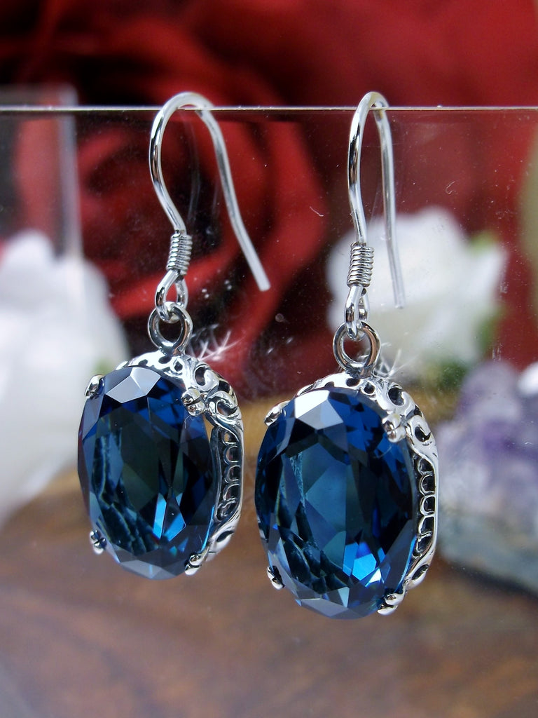 London Blue Topaz Earrings, Sterling Silver Filigree, Edward #E70, Vintage Reproduction Jewelry, Silver Embrace Jewelry