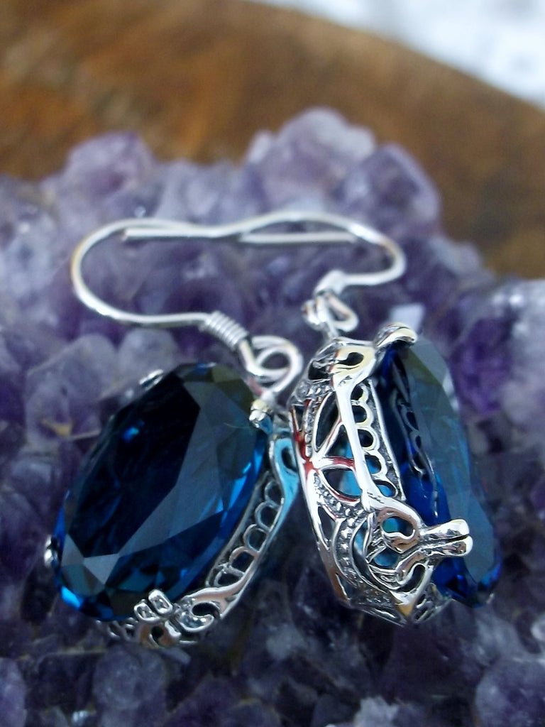 London Blue Topaz Earrings, Sterling Silver Filigree, Edward #E70, Vintage Reproduction Jewelry, Silver Embrace Jewelry