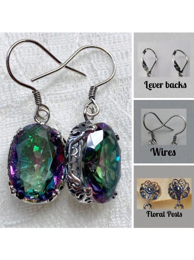 Mystic Topaz  Earrings, Sterling Silver Filigree, Edwardian Jewelry, Vintage Jewelry, Silver Embrace Jewelry, E70