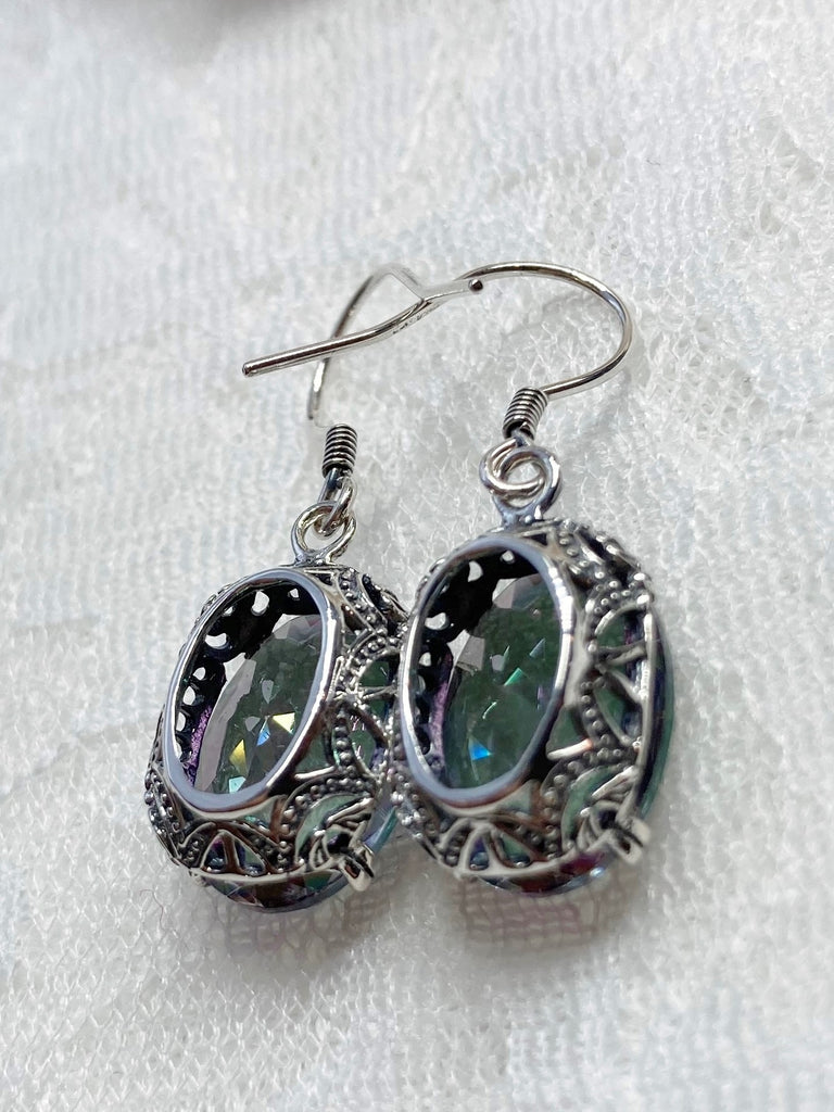 Mystic Topaz Earrings, Sterling Silver Filigree, Edward #E70, Vintage Reproduction Jewelry, Silver Embrace Jewelry