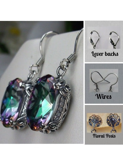 Natural Mystic Topaz  Earrings, Sterling Silver Filigree, Edwardian Jewelry, Vintage Jewelry, Silver Embrace Jewelry, E70