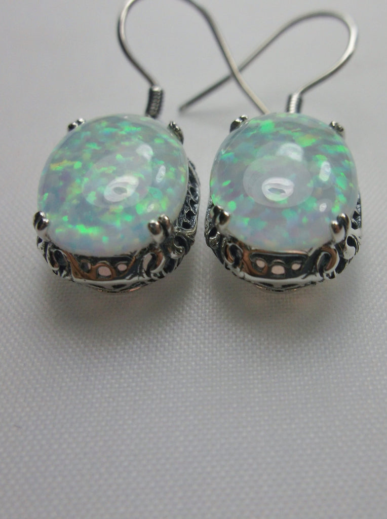 Opal earrings, floral filigree, Edwardian vintage jewelry, Silver Embrace jewelry