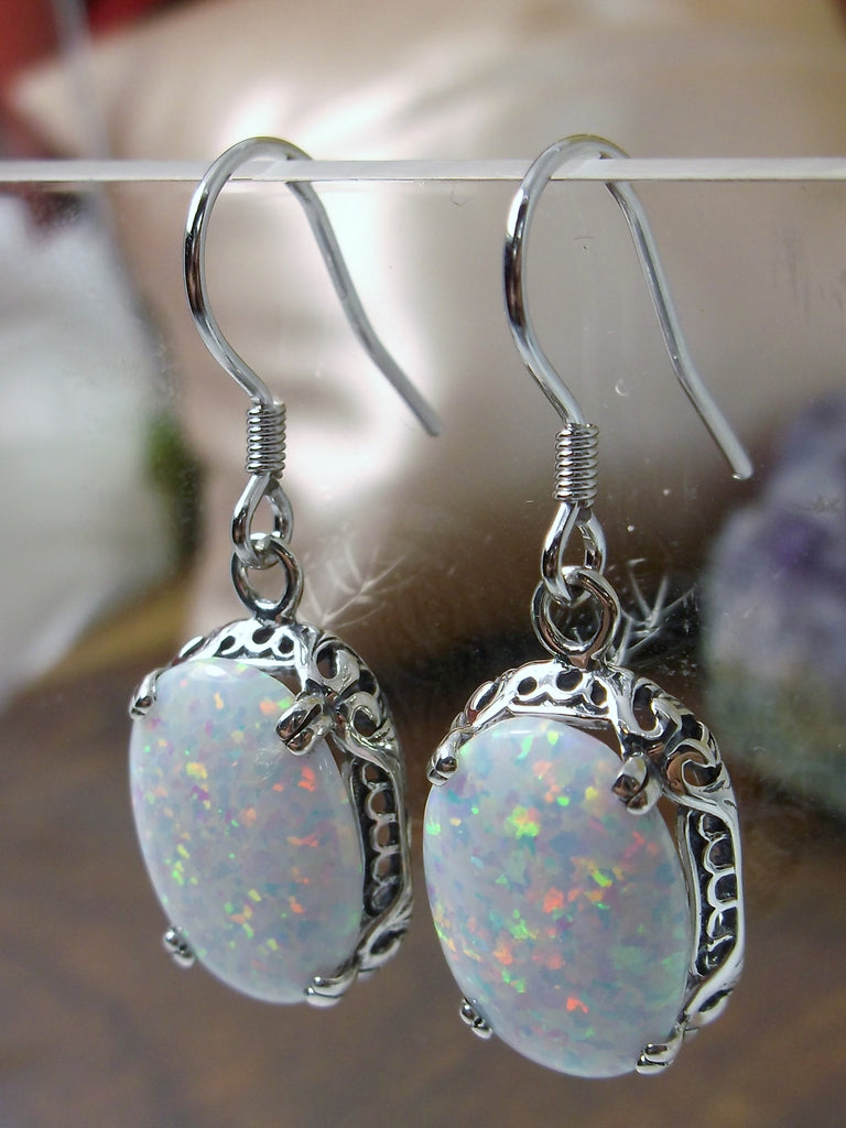 Opal earrings, floral filigree, Edwardian vintage jewelry, Silver Embrace jewelry