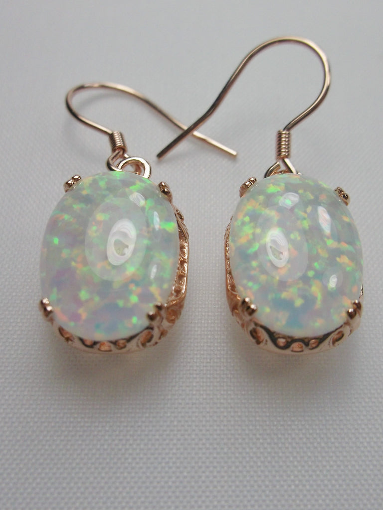 Opal earrings, Rose Gold floral filigree, Edwardian vintage jewelry, Silver Embrace jewelry