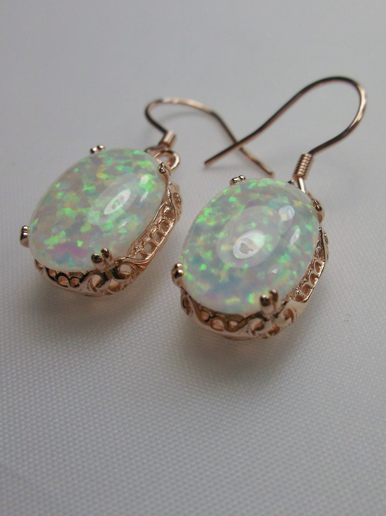 Opal earrings, Rose Gold floral filigree, Edwardian vintage jewelry, Silver Embrace jewelry