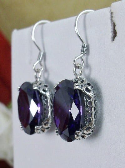 Purple Amethyst Earrings, Sterling Silver Filigree, Edwardian Jewelry, Vintage Jewelry, Silver Embrace Jewelry, E70