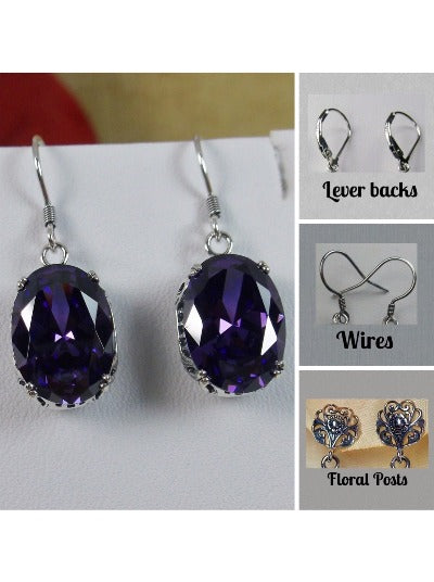Purple Amethyst  Earrings, Sterling Silver Filigree, Edwardian Jewelry, Vintage Jewelry, Silver Embrace Jewelry, E70